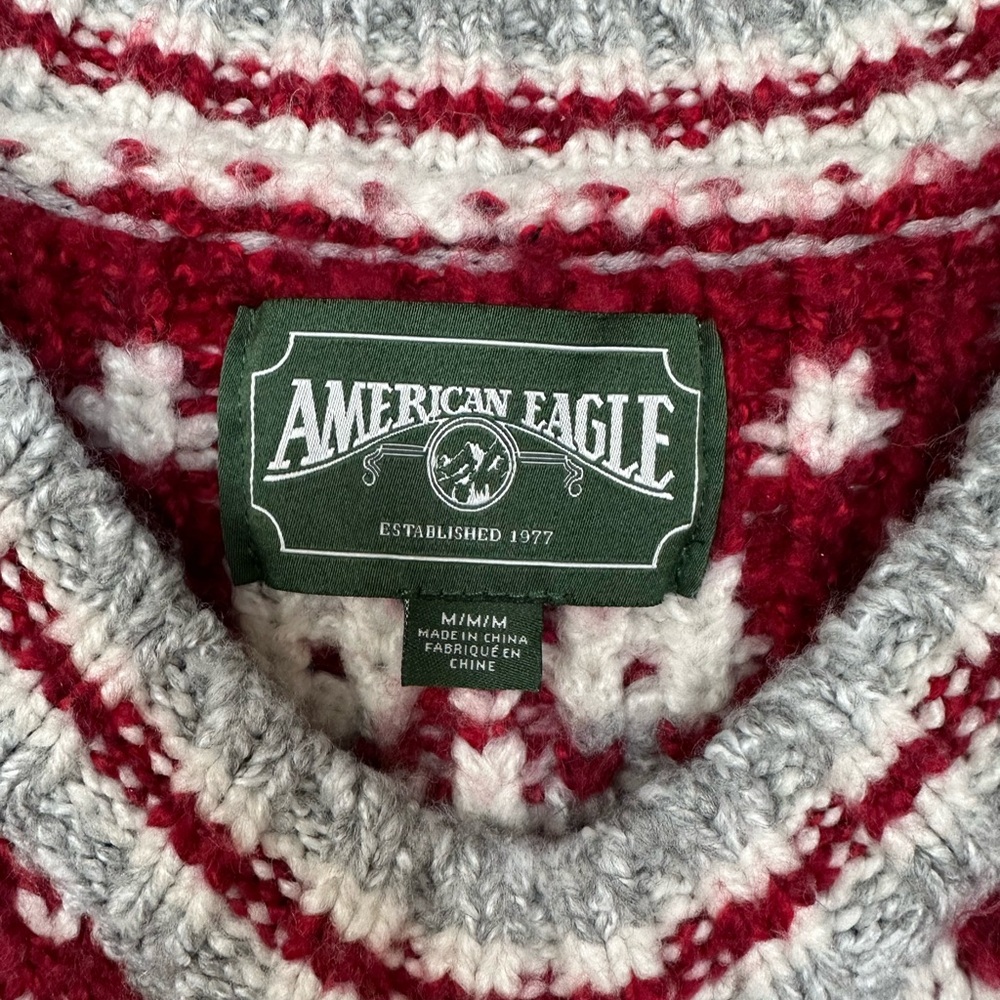 American Eagle Outfitters Red and Gray Cropped Knit Sweater - Picture 4 of 8